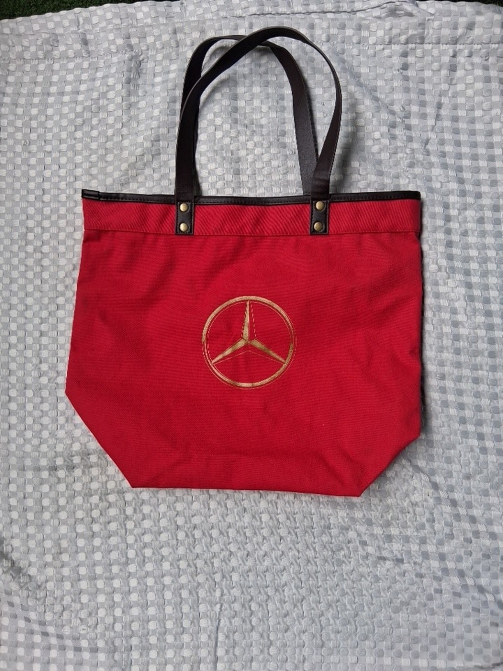 Mercedes Red Canvas Tote Bag with Leather Straps